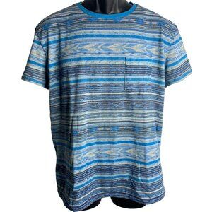 American Eagle Short Sleeve T Shirt M Blue Striped Pocket Crewneck Stretch